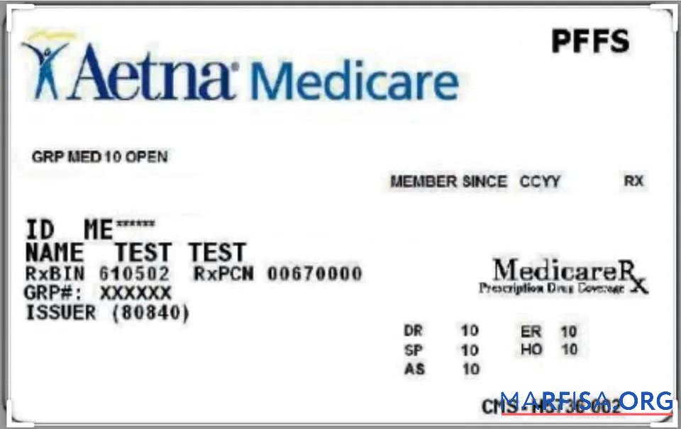 Printable USA Aetna medicare card sample